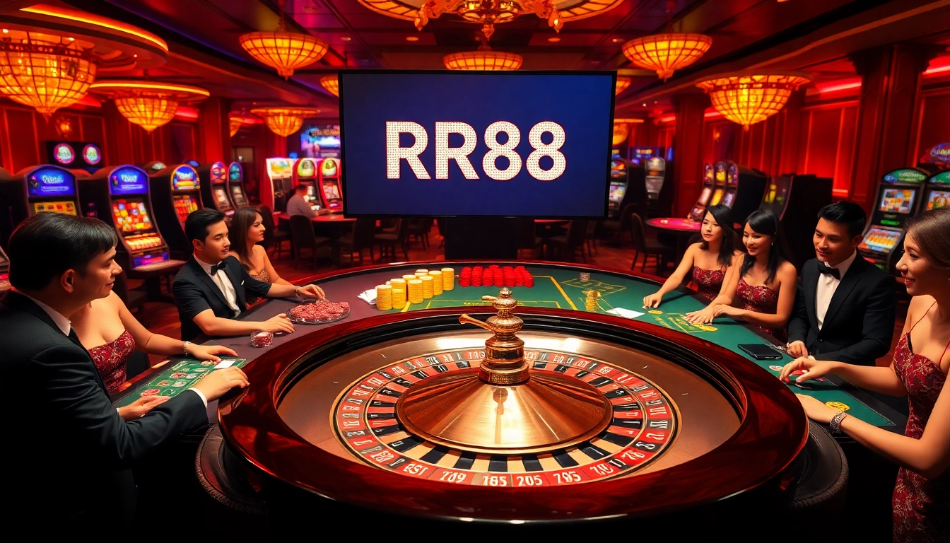 Enthusiastic players at a roulette table celebrating their wins at RR88, the premier online casino.