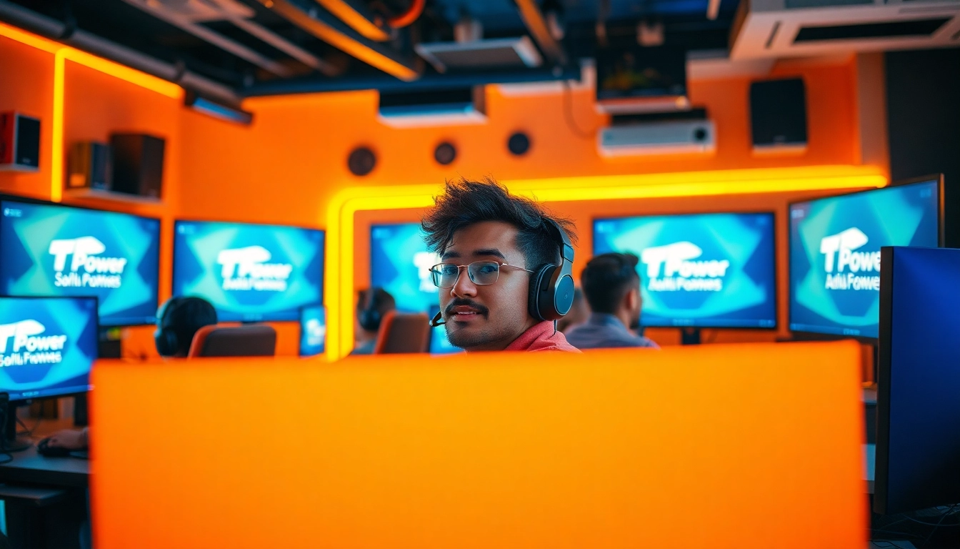 Engaging gamers in a high-tech environment, representing TPower's innovation.