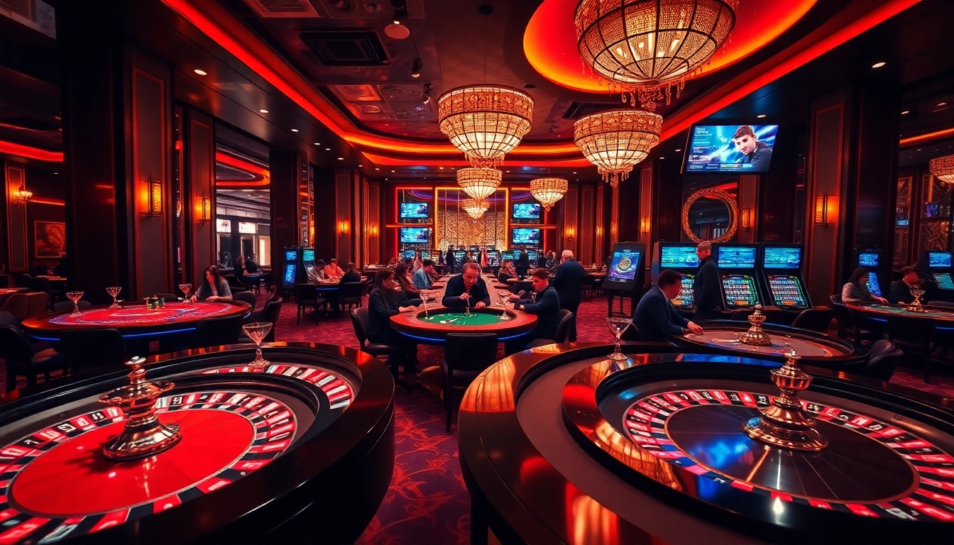 Kèo nhà cái odds displayed in a bustling casino atmosphere with vibrant roulette and poker tables.