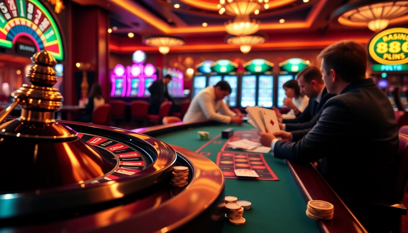 Experience the thrill of U8888 gambling with vibrant poker chips and a spinning roulette wheel.