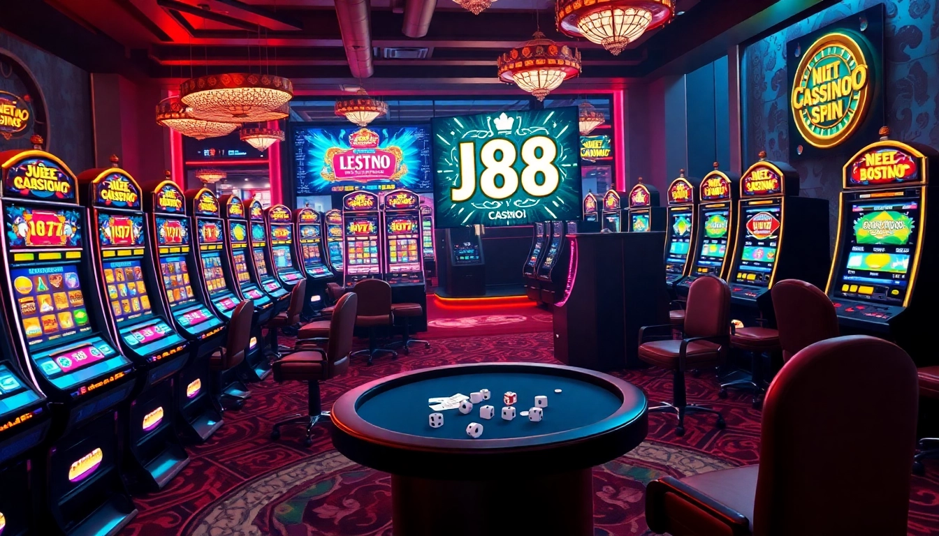 Experience the thrill of j88 nổ hũ with colorful slot machines in a bustling casino.