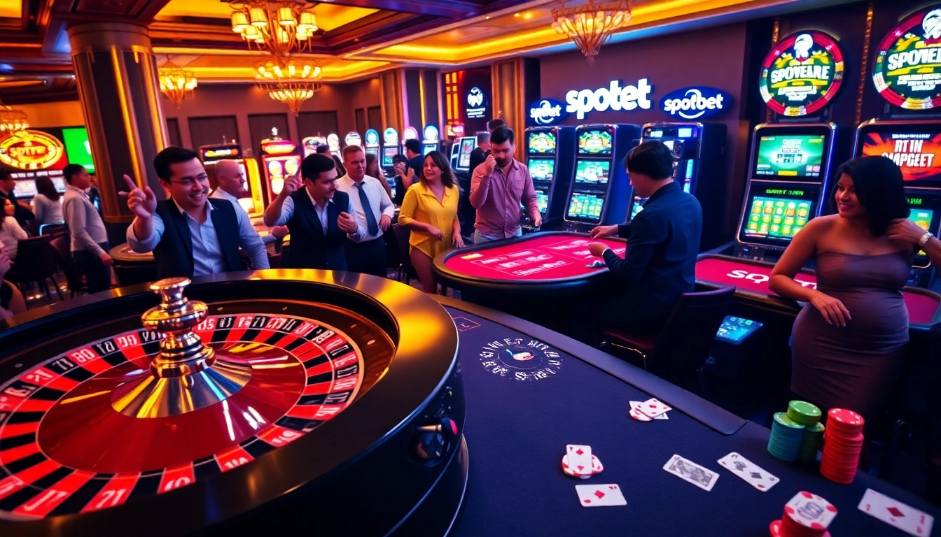 Exciting casino scene featuring players savoring their wins at the spotbet roulette table.