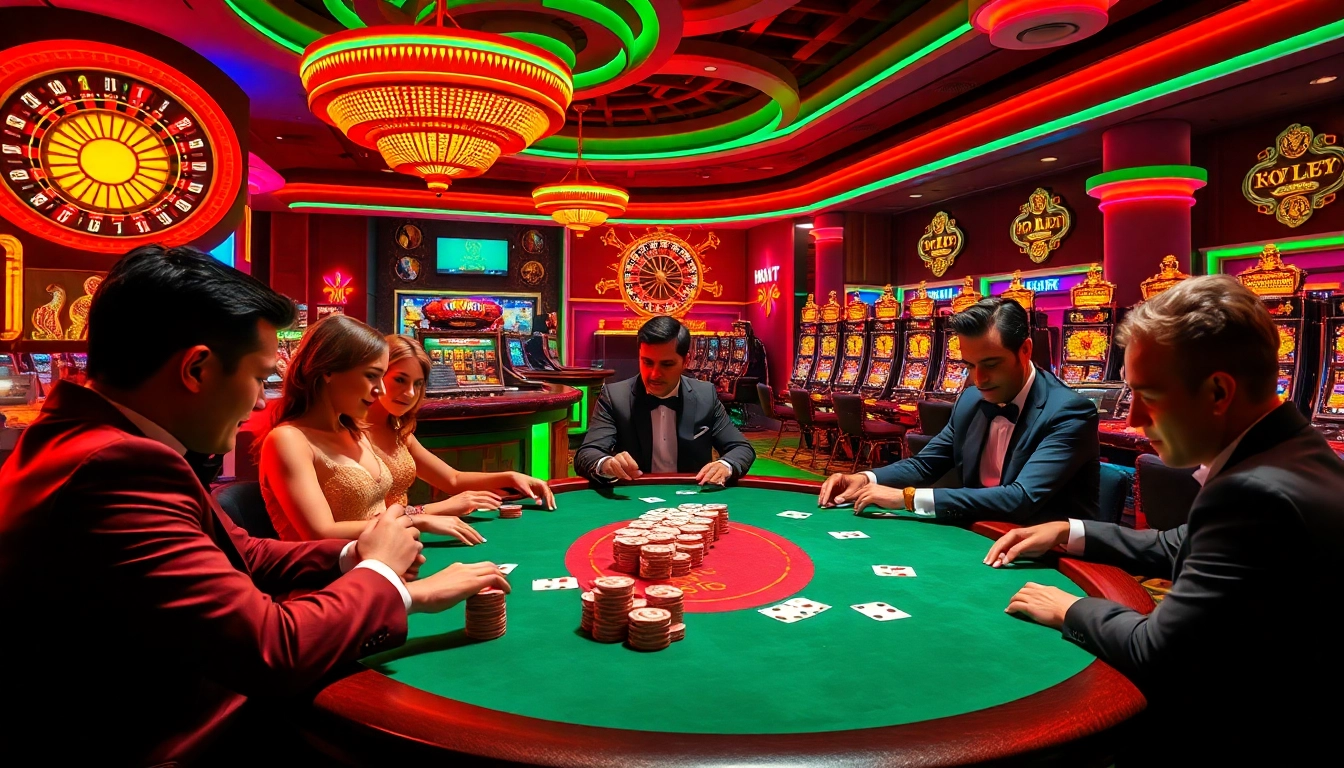 Players engaged in a poker game at a vibrant casino showcasing character ai 18 innovations in 2025.