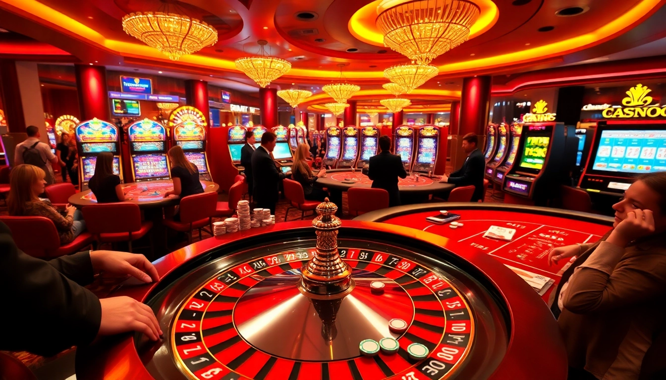 A dynamic casino scene highlighting players at a roulette wheel, evoking excitement relevant to https://dagathomo.design/.